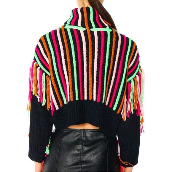 Striped Fringe Neon Sweater - Picture 2 of 8